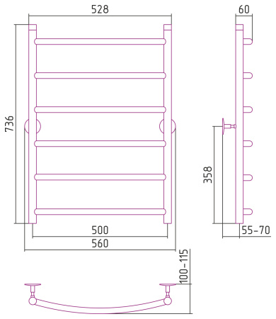 Полотенцесушитель водяной Стилье УНИВЕРСАЛ-50 00650-8050 800х500 