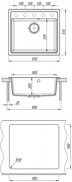 Мойка кухонная из литьевого мрамора Dr. Gans НИКА 570 25.070.D0570.408 57*51 см. серый Мойка кухонная из литьевого мрамора Dr. Gans НИКА 570 25.070.D0570.408 57*51 см. серый