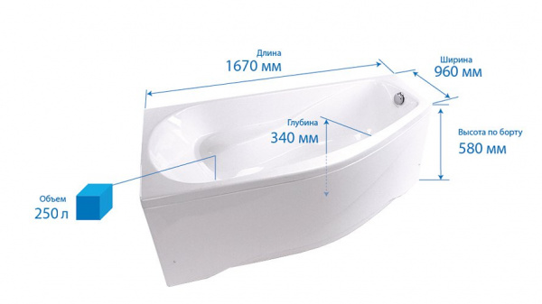 Ванна акриловая Triton СКАРЛЕТ  167x96 см. правая 