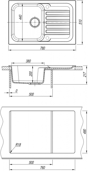 Мойка кухонная из литьевого мрамора Dr. Gans АДЕЛЬ 780 25.090.C0780.403 78*51 см. латте