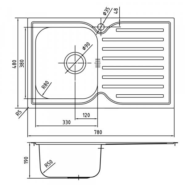 Мойка кухонная из нержавеющей стали IDDIS STRIT STR78SLi77 78*48 см.  Мойка кухонная из нержавеющей стали IDDIS STRIT STR78SLi77 78*48 см.