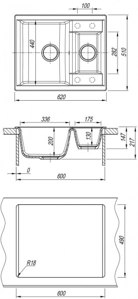 Мойка кухонная из литьевого мрамора Dr. Gans АСТРА 620 К 25.065.D0620.403 62*51 см. латте