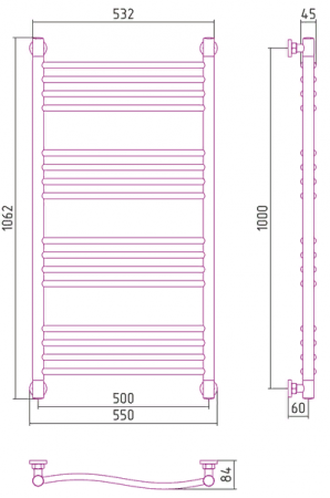 Полотенцесушитель водяной Сунержа ФЛЮИД+ 00-0222-1050 1000х500 