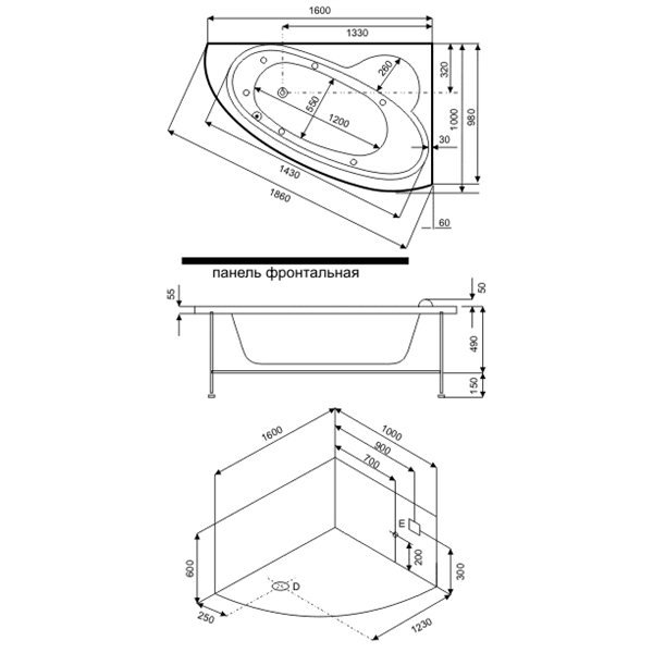 Ванна акриловая BAS САГРА В 00032 160x100 см. правая  Ванна акриловая BAS САГРА В 00032 160x100 см. правая
