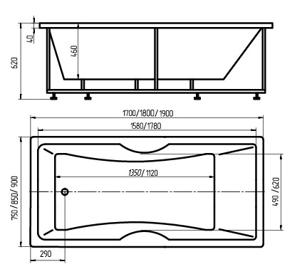 Ванна акриловая Aquatek ФЕНИКС  180x85 см. 