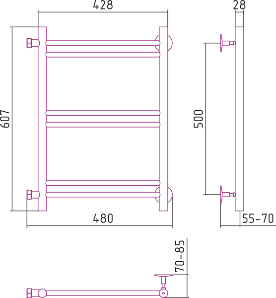 Полотенцесушитель водяной Стилье ВЕРСИЯ-Б1 00611-5040 500х400 