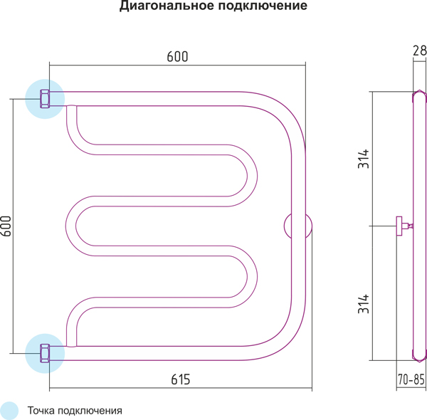 Полотенцесушитель водяной Сунержа ЛИРА 00-0011-6060 600х600 