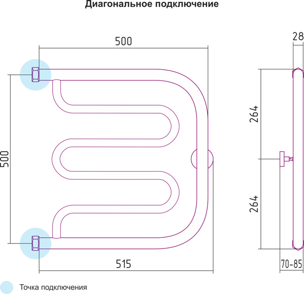 Полотенцесушитель водяной Сунержа ЛИРА 00-0011-5050 500х500 
