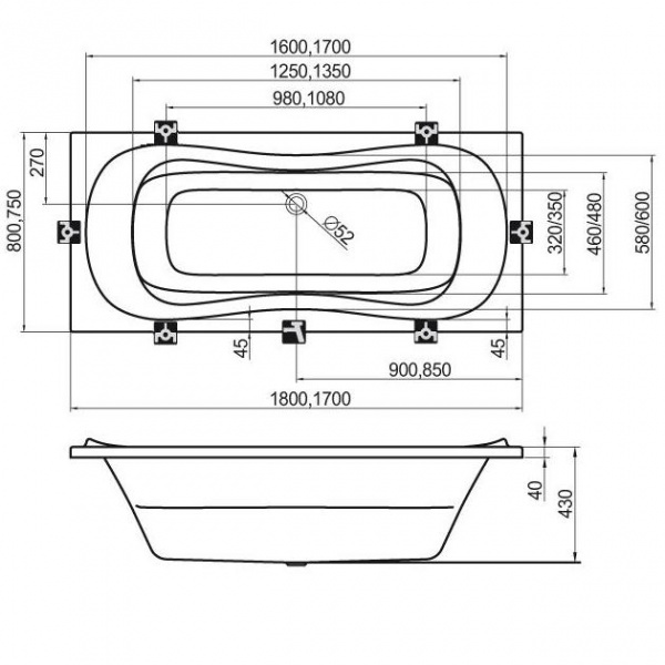 Ванна акриловая Ravak CAMPANULA CB21000000 180x80 см. 