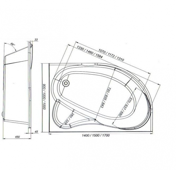 Ванна акриловая Mirsant ЯЛТА  140x90 см. левая 