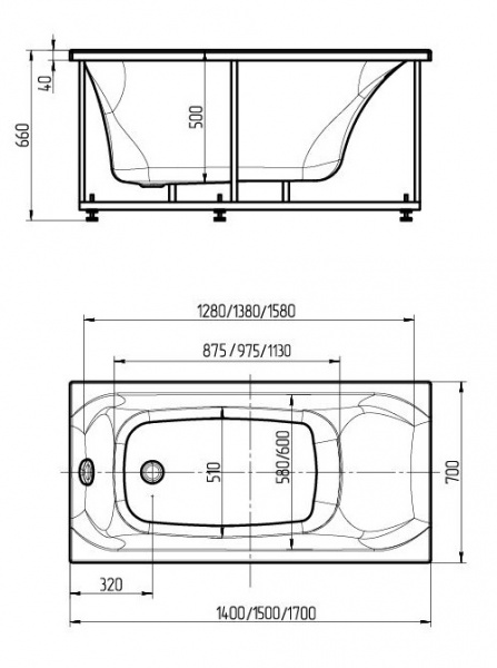 Ванна акриловая Aquatek АЛЬФА  150x70 см. 