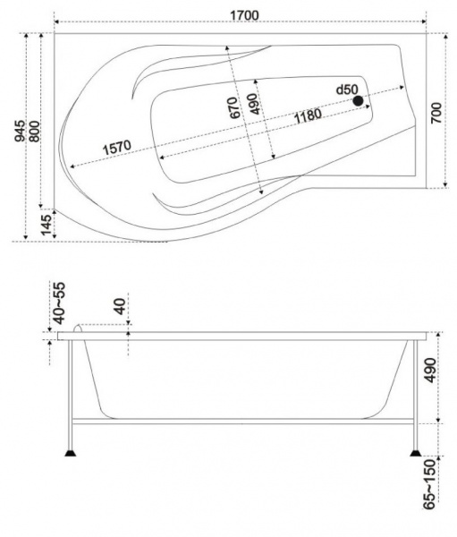 Ванна акриловая BAS КАПРИ В 00015  