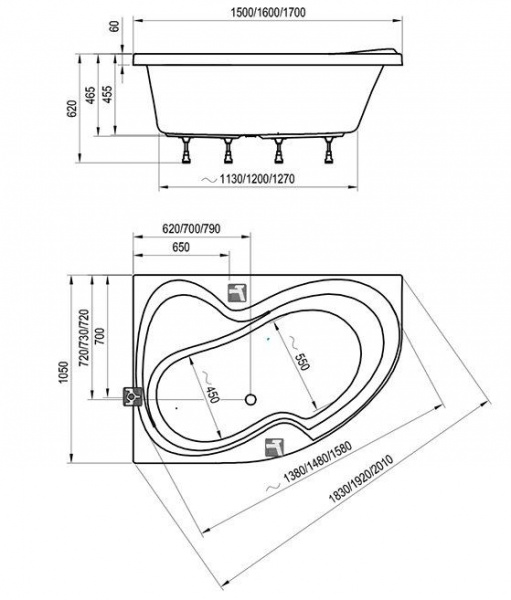 Ванна акриловая Ravak ROSA II CM210P0000 160x105 см. левая 