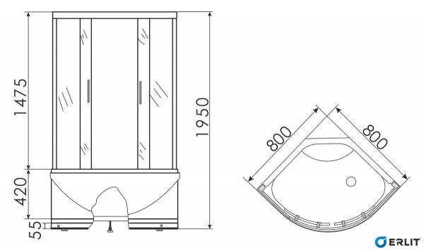 Душевой уголок Erlit  ER0508T-C4 80x80 см.  Душевой уголок Erlit  ER0508T-C4 80x80 см.