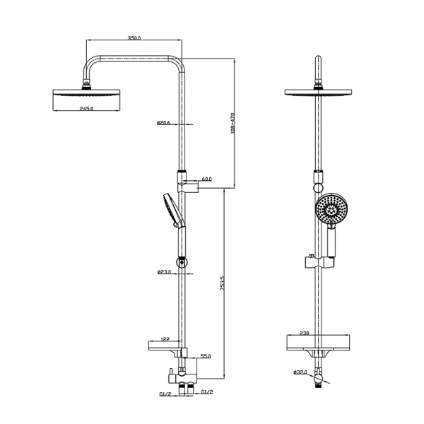 Стойка душевая IDDIS MIRRO MIRSB5Fi76  