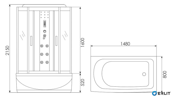 Душевая кабина Erlit COMFORT ER4515TP-C4 170x80 см.  Душевая кабина Erlit COMFORT ER4515TP-C4 170x80 см.